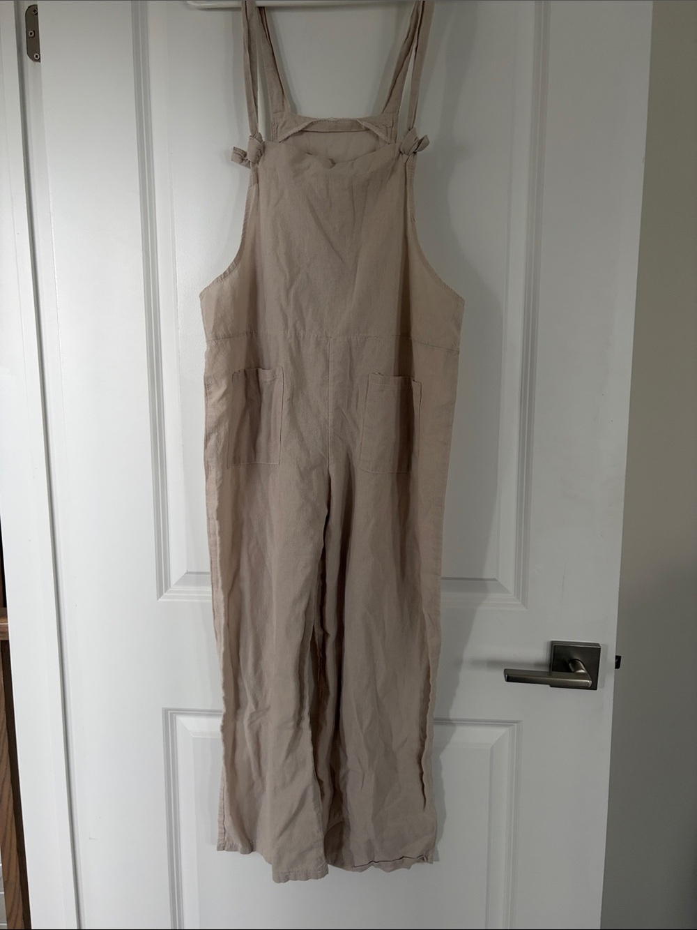 Relaxed Linen-Blend Beige Overalls Jumpsuit